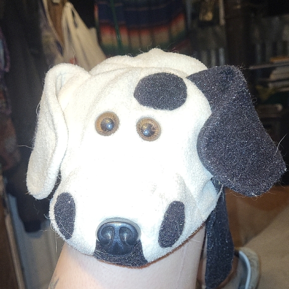 Plush Dog Hat For Humans- Black and White - Picture 1 of 4
